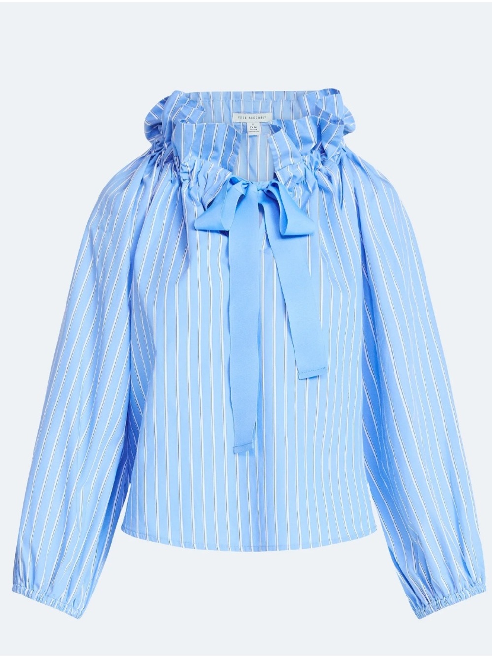 Free Assembly Women's Ruffle Tie Neck Cotton Top with Long Puff Sleeves